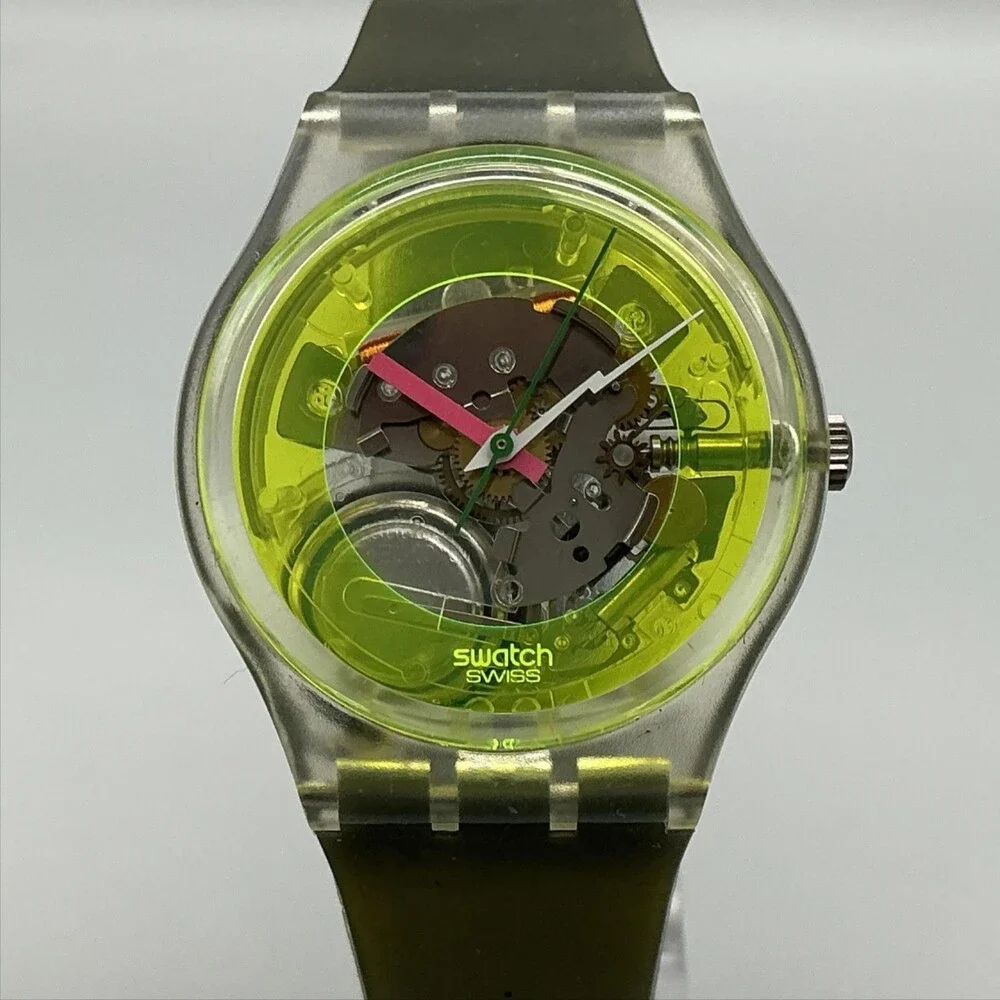 Swatch Techno Sphere Mens Watch 34mm Skeleton Dial Green Swiss New Battery